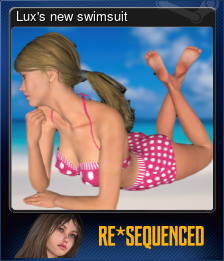 Series 1 - Card 1 of 10 - Lux's new swimsuit